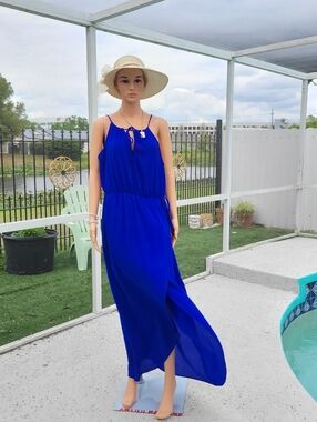 Elegant Wishful Royal Blue Halter Neck Faux Wrap Maxi Dress - Size XL